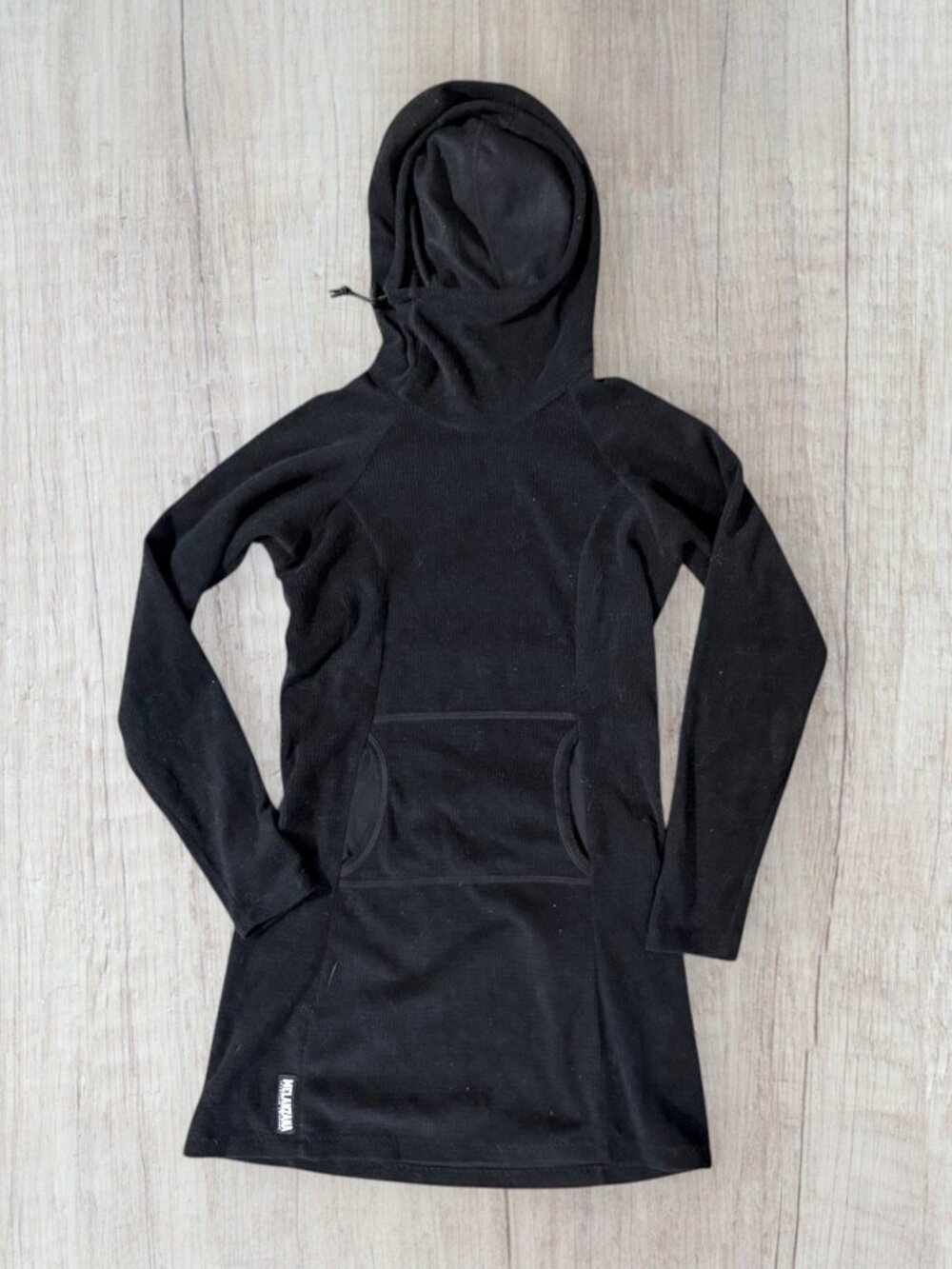 Melanzana Micro Grid Dress Black XS Hooded Pullover Pocket Polartec Fleece